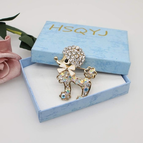 New 18k gold plated crystal poodle bow necklace/brooch - Picture 11 of 16
